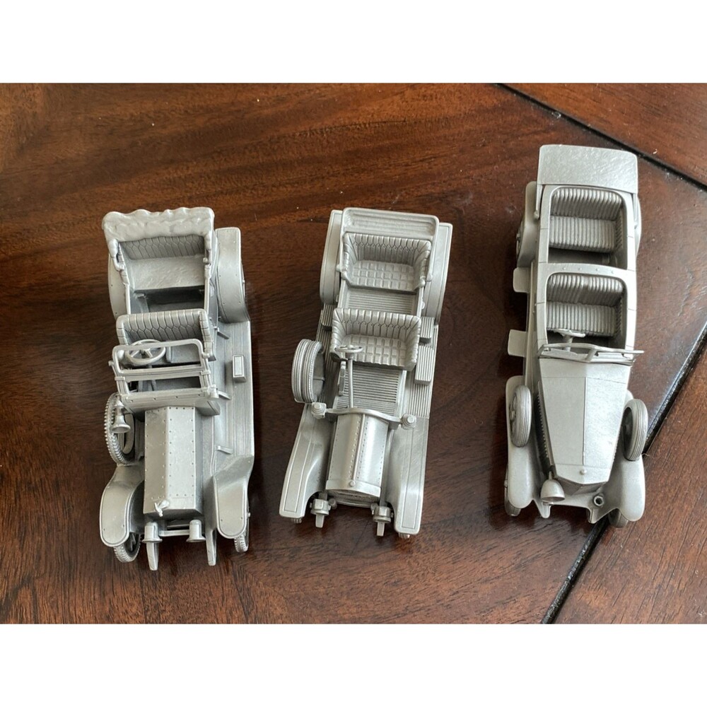 Lof of 3 Danbury Mint England Pewter Classic Cars 4 1/2" Rolls Fiat Simplex